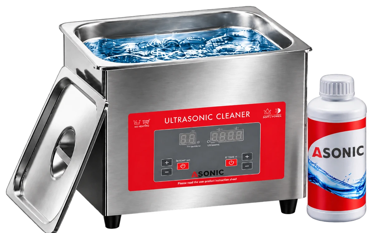 ASONIC Ultraschallreiniger aus Edelstahl und Konzentrat für die Ultraschallreinigung
