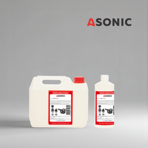 ASONIC AS-BIOX Reinigungsmittel in 1L, 5L und 25L Kanistern zur Entfernung biologischer Rückstände.