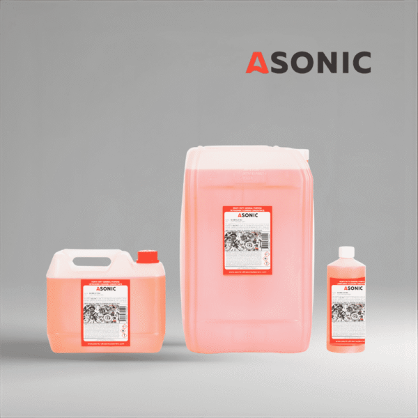 ASONIC AS-GEN Ultraschall-Allzweckreiniger in 1L, 5L und 25L Kanistern.