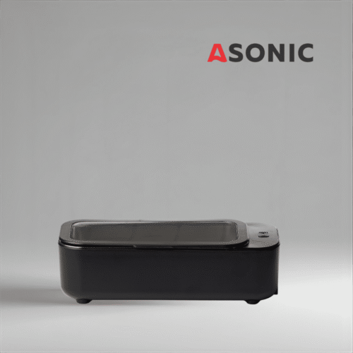 ASONIC HOME-450black Ultraschall-Reinigungsgerät, kompaktes schwarzes Design für die Reinigung von Schmuck, Brillen und kleinen Gegenständen.
