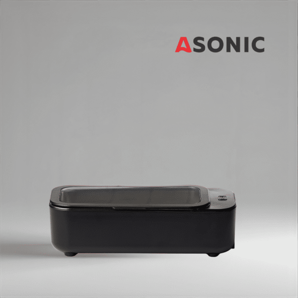 ASONIC HOME-450black Ultraschall-Reinigungsgerät, kompaktes schwarzes Design für die Reinigung von Schmuck, Brillen und kleinen Gegenständen.
