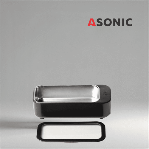 ASONIC HOME-450black Ultraschall-Reinigungsgerät, modernes schwarzes Design für die präzise Reinigung von kleinen Wertgegenständen zu Hause.