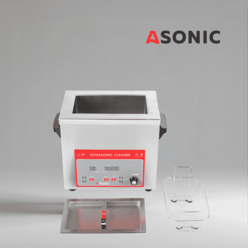 ASONIC IND-40 kompaktes Ultraschallbad, ideal für die industrielle Reinigung im kleinen Rahmen und für den Einsatz im Labor.