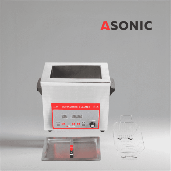 ASONIC IND-40 kompaktes Ultraschallbad, ideal für die industrielle Reinigung im kleinen Rahmen und für den Einsatz im Labor.