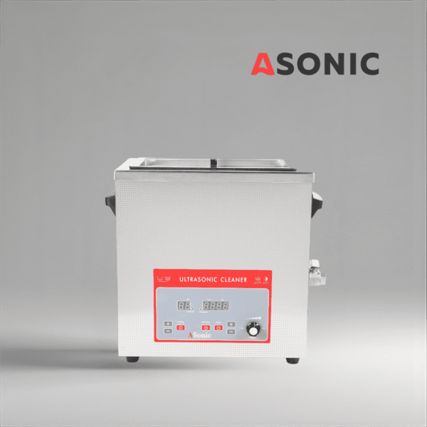 ASONIC Industrial 8L Ultrasonic Cleaner with Lid ASONIC 8L industrielles Ultraschallreinigungsgerät mit geschlossenem Edelstahldeckel für die Reinigung mittelgroßer Teile.