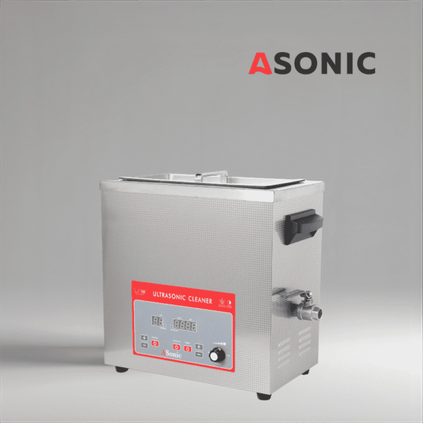 ASONIC-IND-80-40kHz-6 ASONIC IND-80 Ultraschallreinigungsmaschine, kompaktes Edelstahldesign für Präzisionsanwendungen.