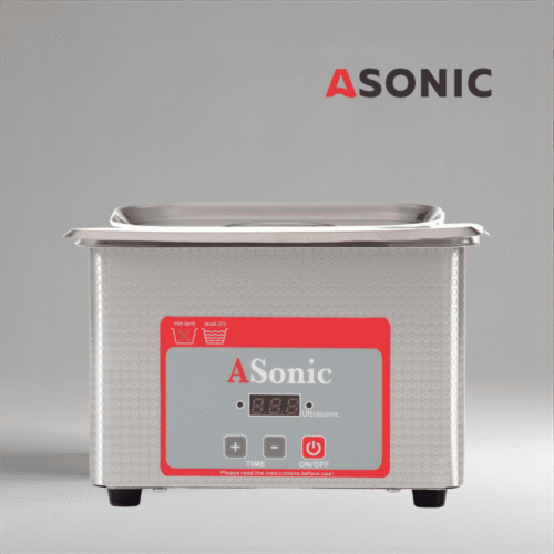 ASONIC PRO 0,8 L Edelstahl-Ultraschallreiniger mit geschlossenem Deckel für semiprofessionelle Anwendungen.