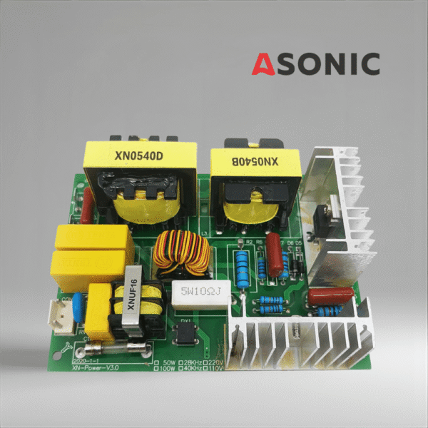 ASONIC-PROModell-PCB-60W40kHZ ASONIC PROmodel PCB 60W 40kHz, zuverlässige Ersatzplatine für Ultraschallreinigungssysteme mit konstanter Leistung.