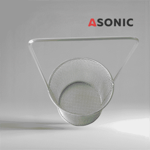 "ASONIC inox runder Korb Ø75mm mit Griff, praktisches Zubehör für Ultraschallreiniger, ideal für kleine Gegenstände.