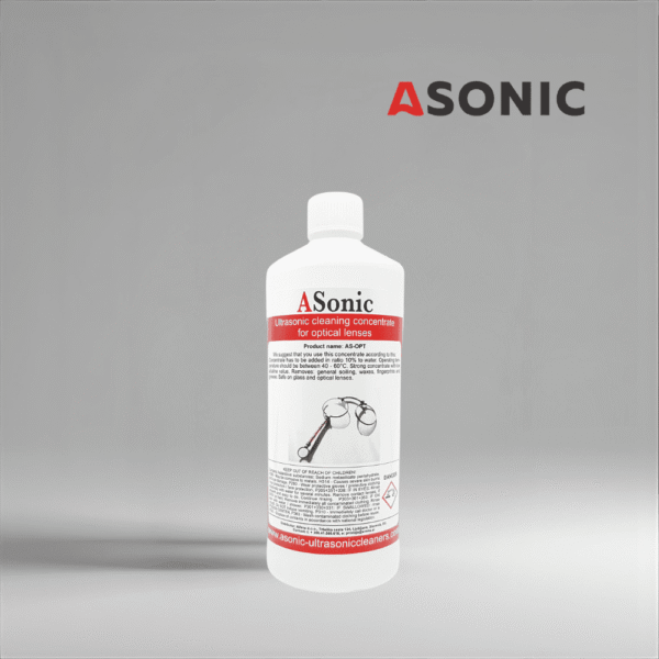 ASONIC AS-OPT-1 optische Ultraschallreinigungslösung, 1L Flasche für die sichere Reinigung von Linsen, Brillen und optischen Geräten.